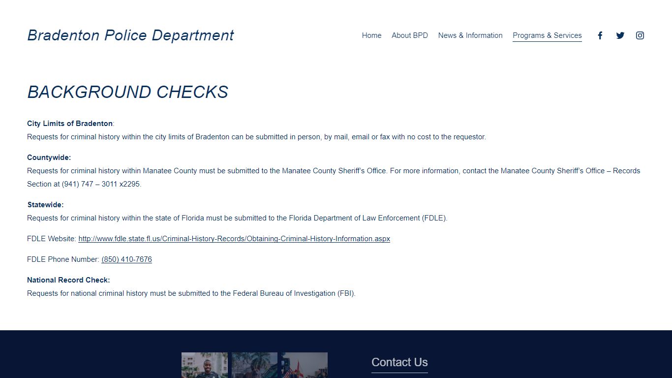 Background Checks — Bradenton Police Department