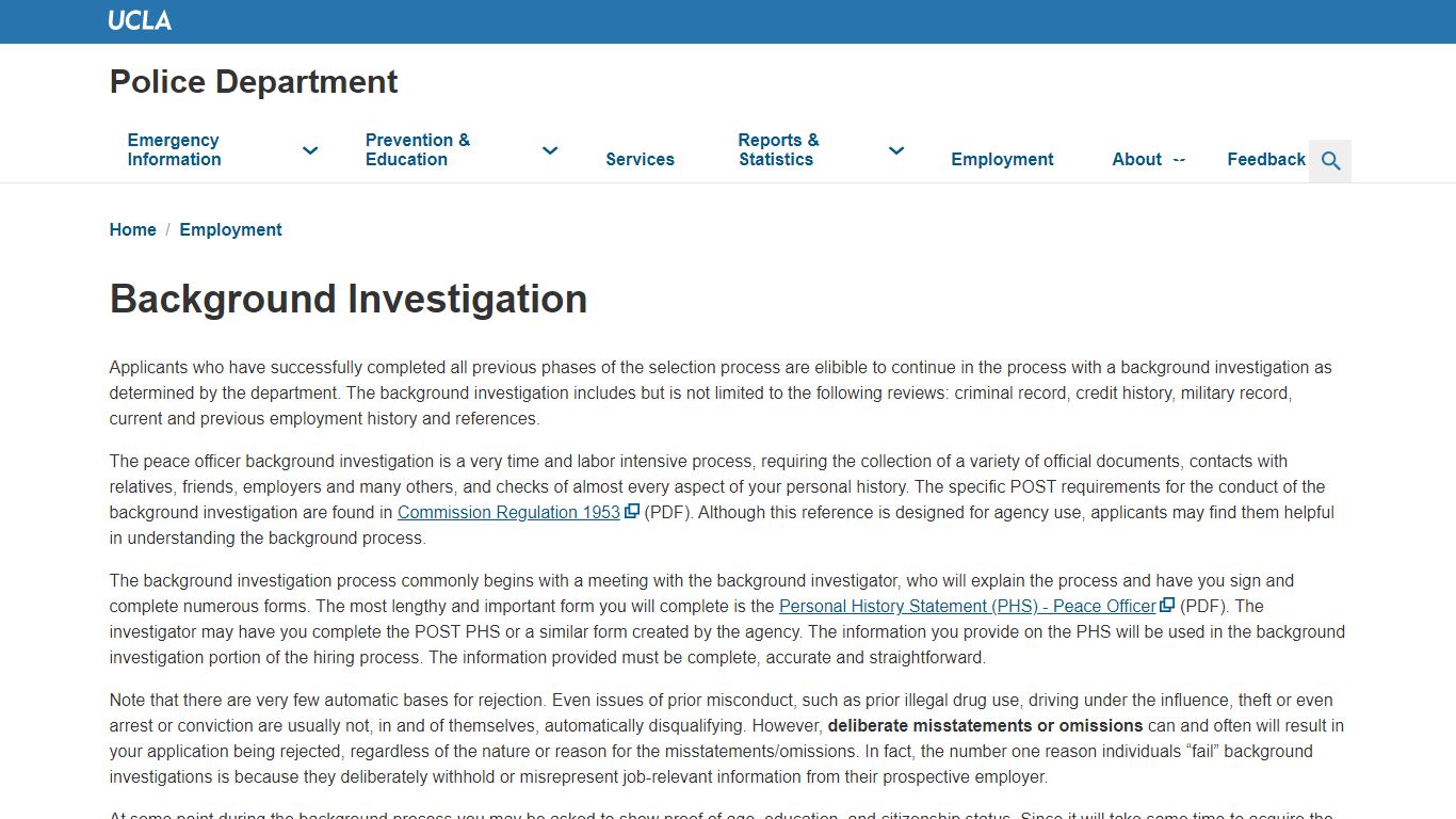 Background Investigation | Police Department